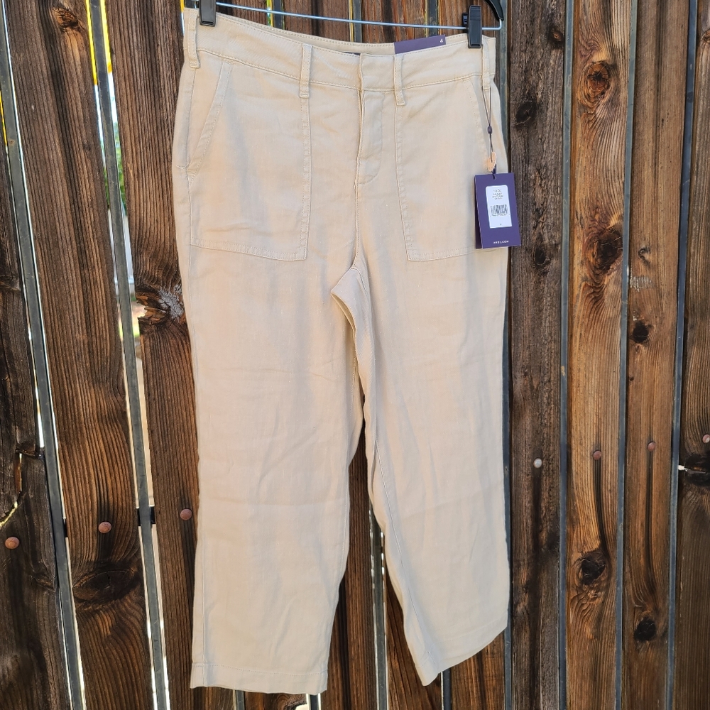 NYDJ Linen Blend Utility Pants 4 Feather Cropped Cargo Ankle Capri - Picture 8 of 14